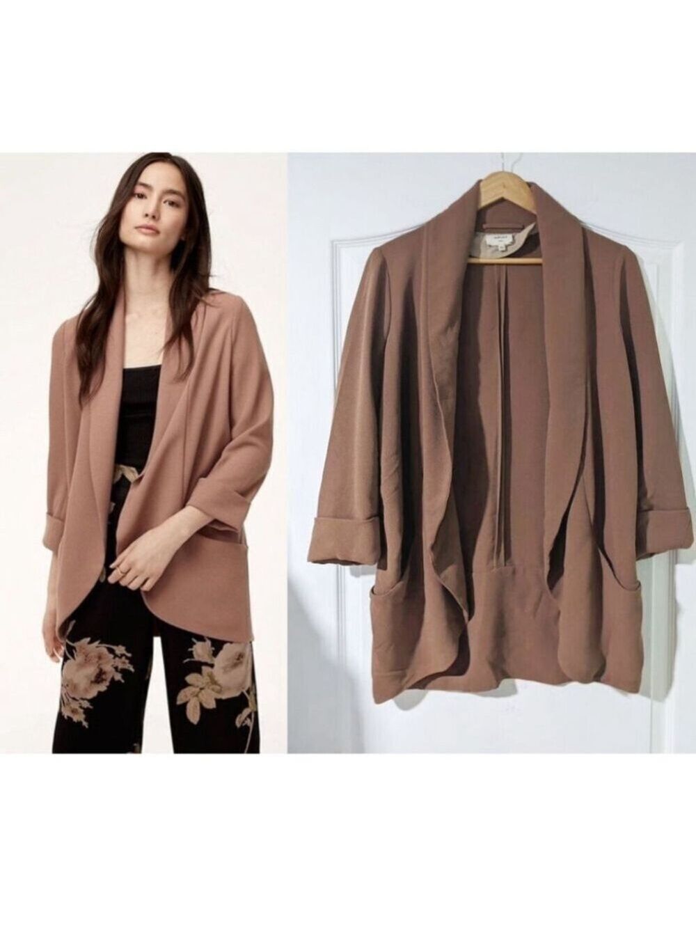Aritzia Wilfred | Chevalier crepe open-front blazer in nutmeg brown